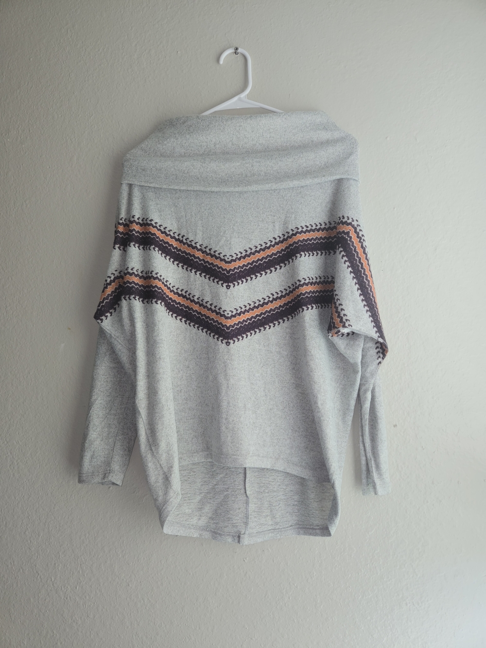 Phil Love Gray Chevron Knit Sweater Cowl Neck Oversized Soft Comfy Size S